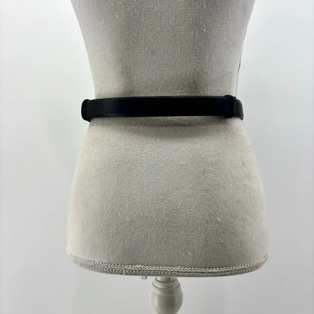 Chicos Womens Small Medium Black Leather Belt Circle Hook Buckle